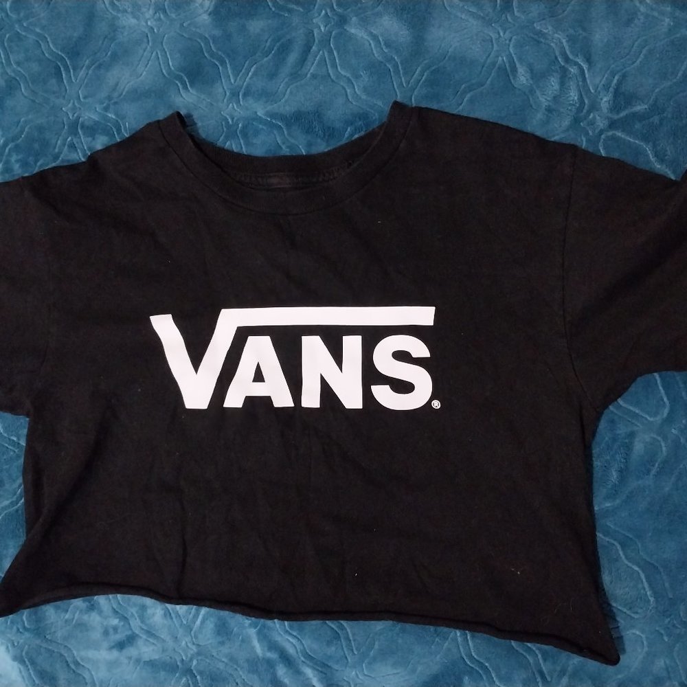 Vans Brand Black Cropped T-Shirt Small